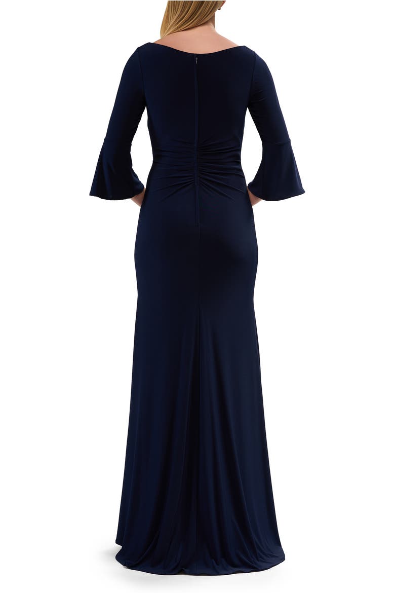 Simple Evening Dress with Three Quarter Bell Sleeve and High Neckline, Alternate, color, Navy