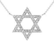 Bliss Diamond 1Ct TW Diamond Jewish Star Pendant 14k Gold Lab Grown Necklace 1" Tall
