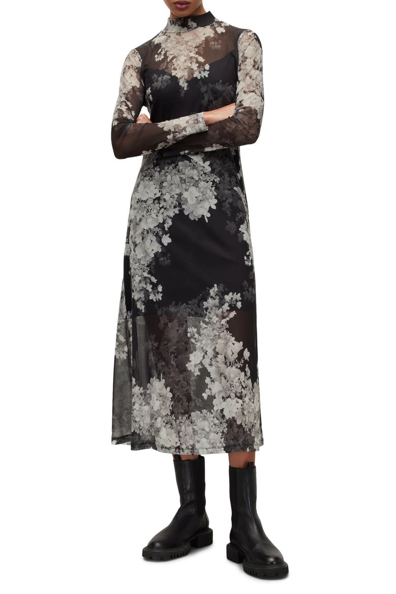 Hanna Venetia Long Sleeve Midi Dress, Main, color, BLACK