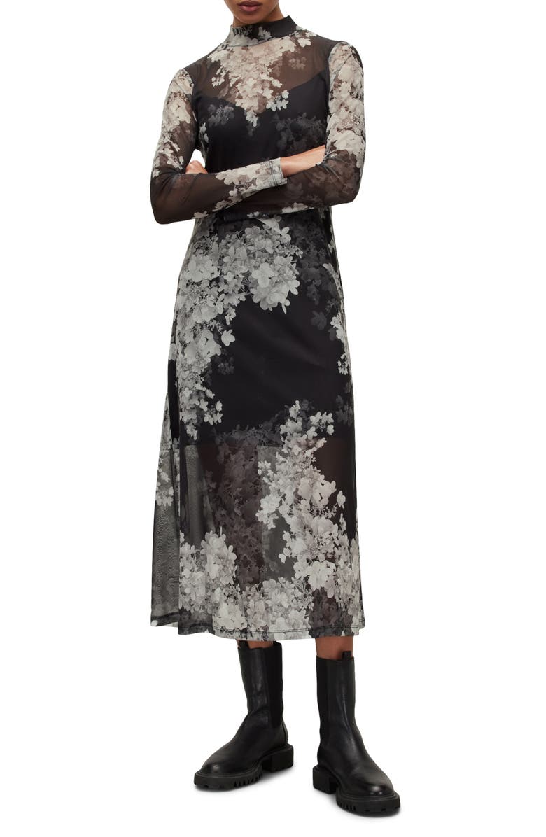 AllSaints Hanna Venetia Long Sleeve Midi Dress, Main, color, 