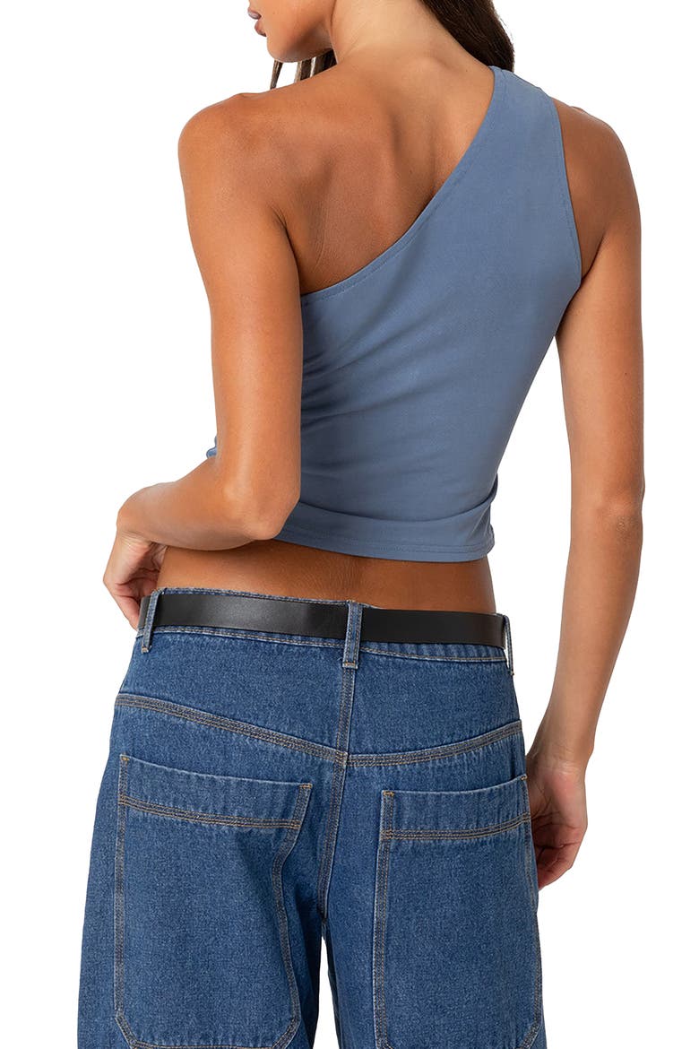 Ivy Ruched One-Shoulder Crop Top, Alternate, color, BLUE