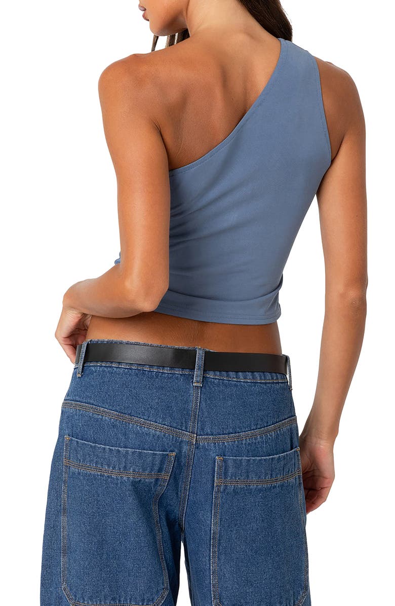 EDIKTED Ivy Ruched One-Shoulder Crop Top, Alternate, color, Blue
