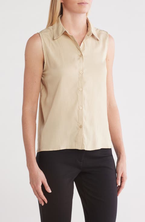 Collared Sleeveless Button-Up Shirt