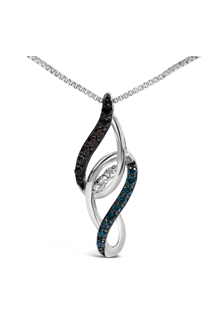 Sterling Silver 1/4 Cttw Black Blue White Diamond Linear Swirl Pendant Necklace, Alternate, color, Silver