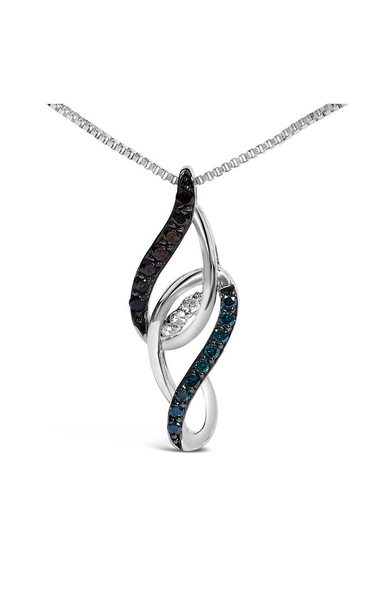 Haus of Brilliance Sterling Silver 1/4 Cttw Black Blue White Diamond Linear Swirl Pendant Necklace, Alternate, color, Silver