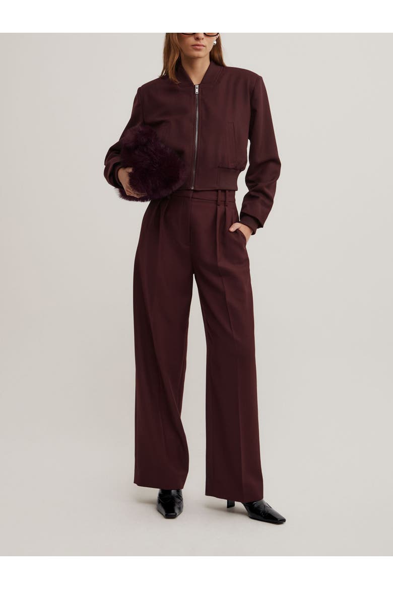 Shoulder Pad Cropped Bomber Jacket, Alternate, color, Wine