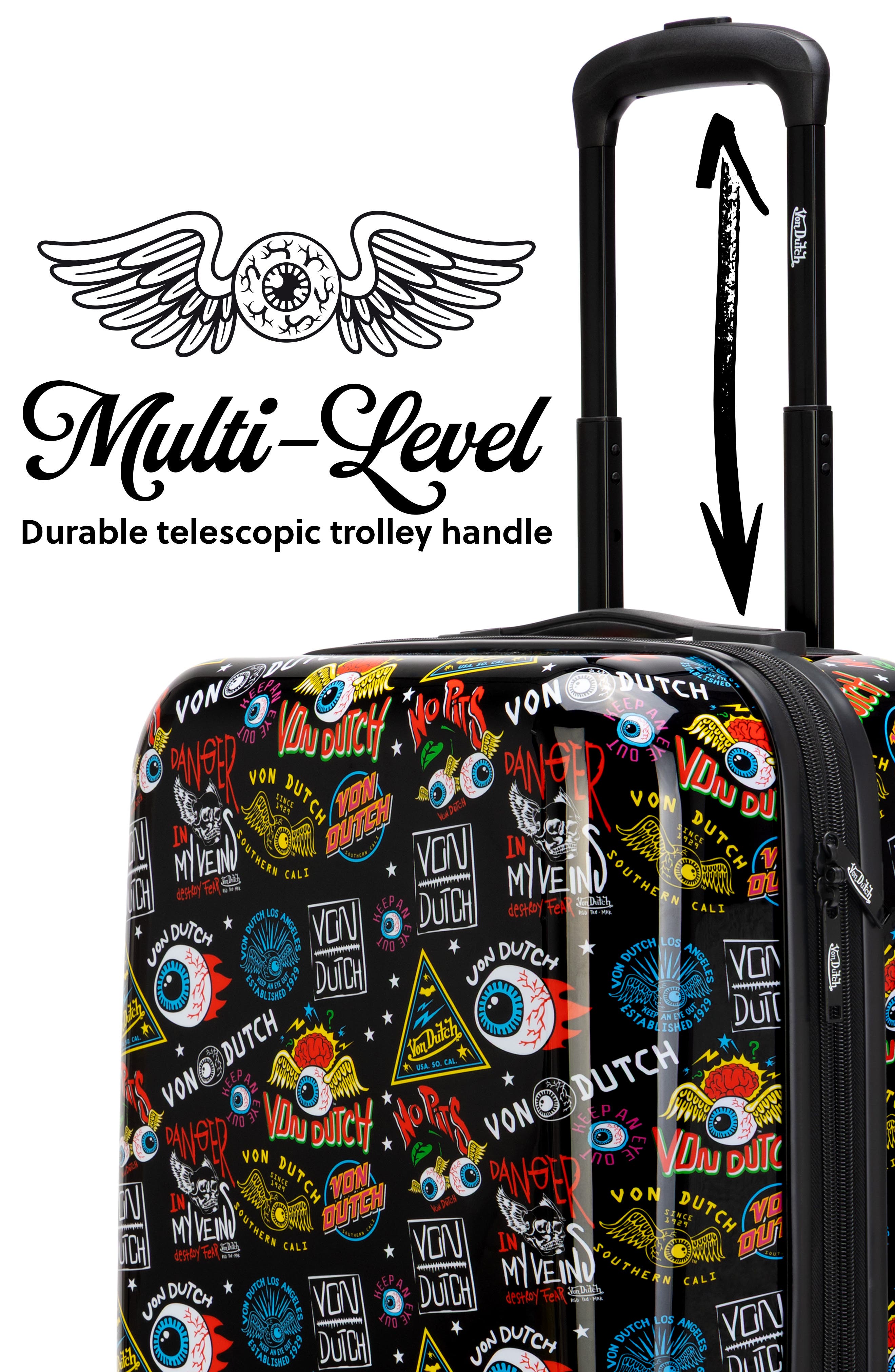 Von Dutch Black Jax Expandable Hardside Spinner Carry-on Suitcase, Alternate, color, Black Jax