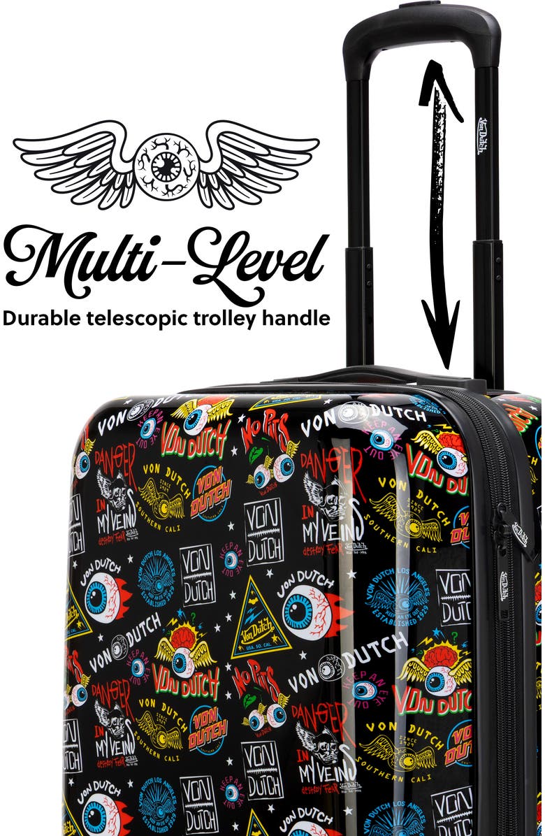 Von Dutch Black Jax Expandable Hardside Spinner Carry-on Suitcase, Alternate, color, Black Jax
