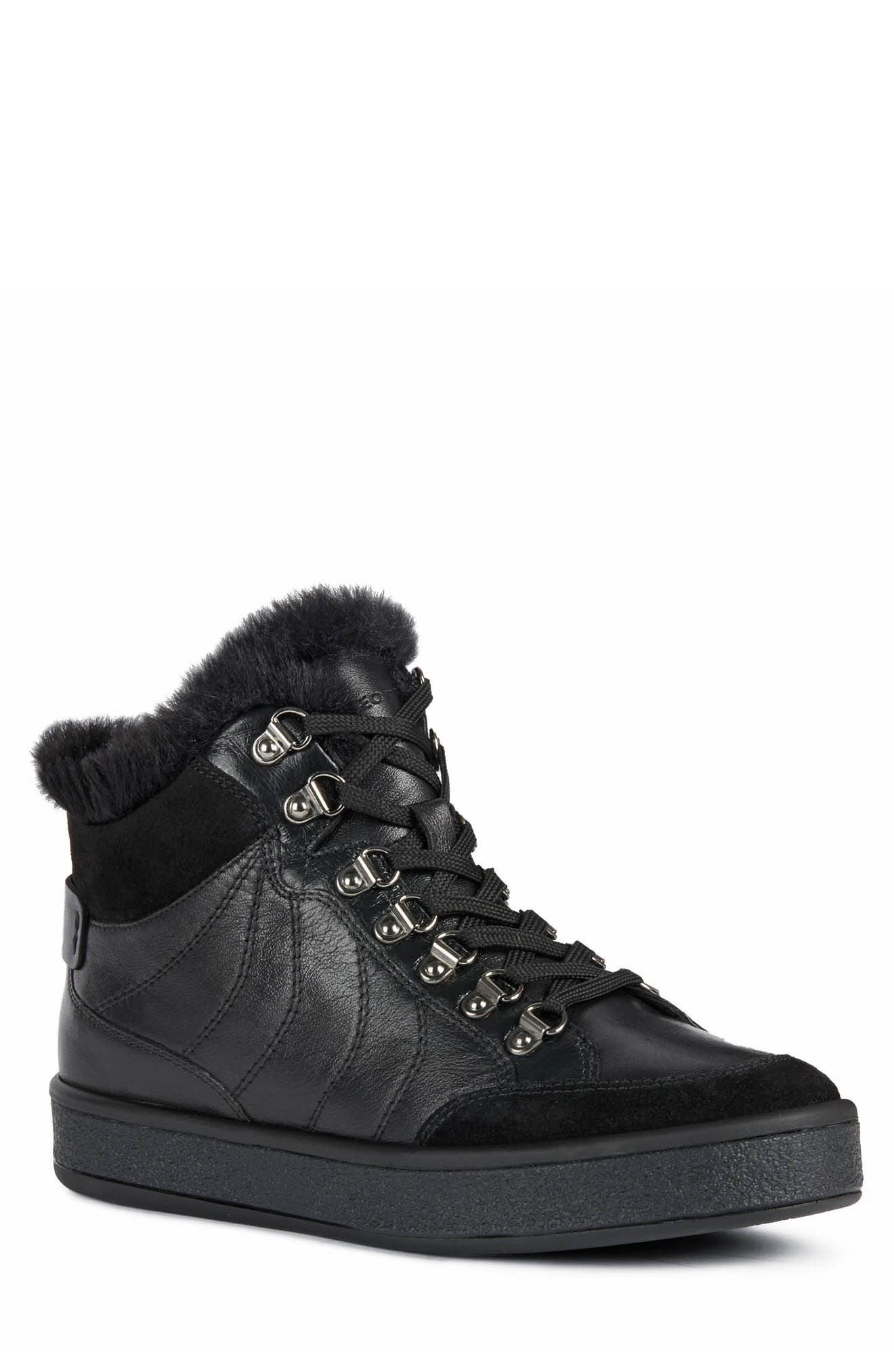 Geox Leelu Faux Fur Lined High Top Sneaker, Main, color, 