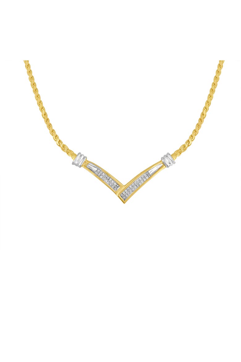 10K Yellow and White Gold 1/2 Cttw Diamond "V" Shape 18" Franco Chain Necklace, Main, color, Yellow