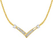 Haus of Brilliance 10K Yellow and White Gold 1/2 Cttw Diamond "V" Shape 18" Franco Chain Necklace