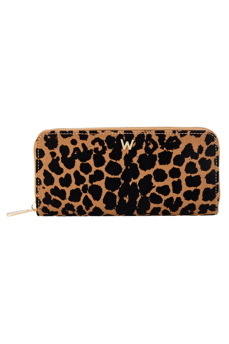 Savanna Leopard Print Long Zip Wallet, Main, color, Tan/Black