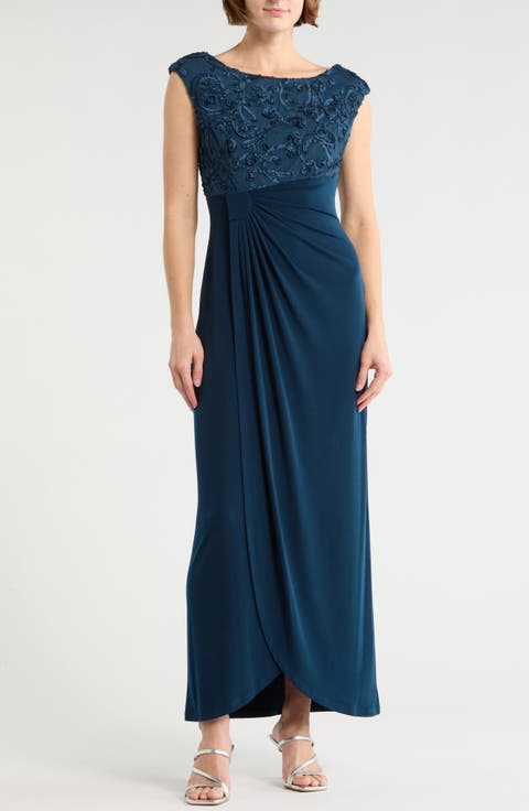 Soutache Sleeveless Faux Wrap Gown