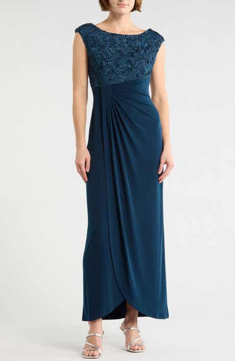 Connected Apparel Soutache Sleeveless Faux Wrap Gown