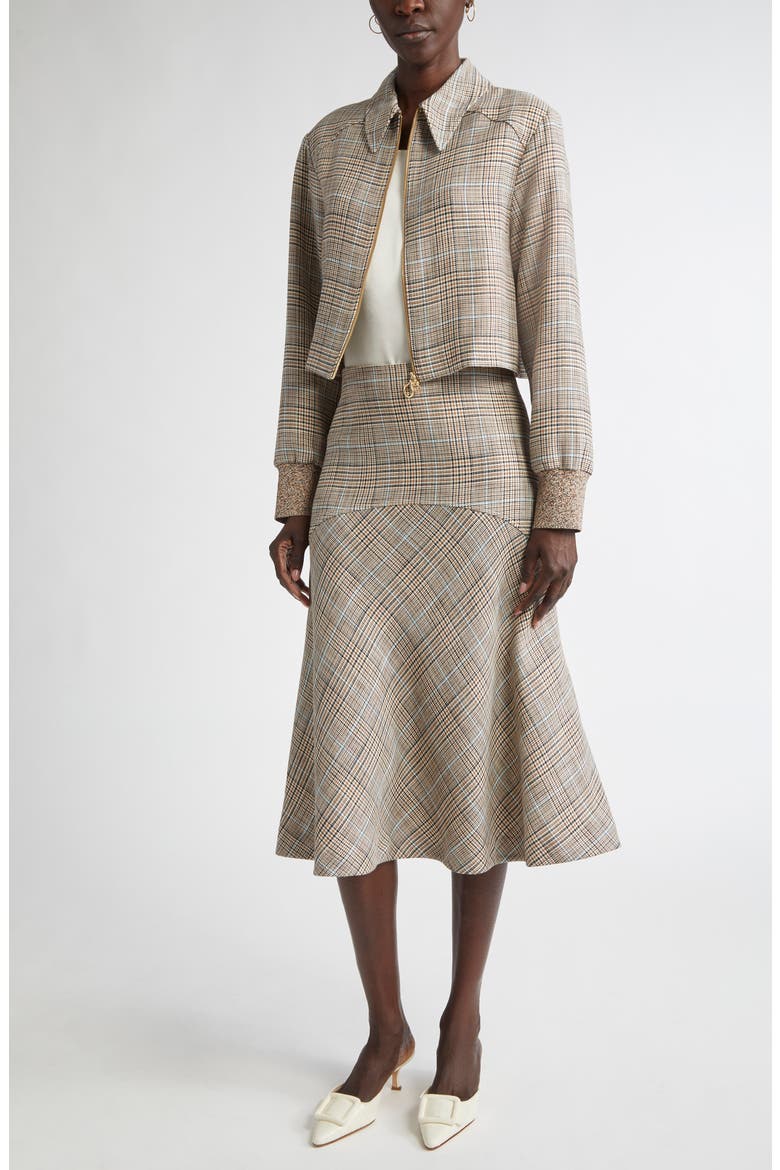 Prince of Wales Plaid Crop Jacket, Alternate, color, CAMEL/ ECRU/ MOULINE