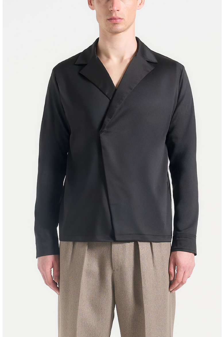 Alban Satin Double Breasted Shirt, Alternate, color, Black