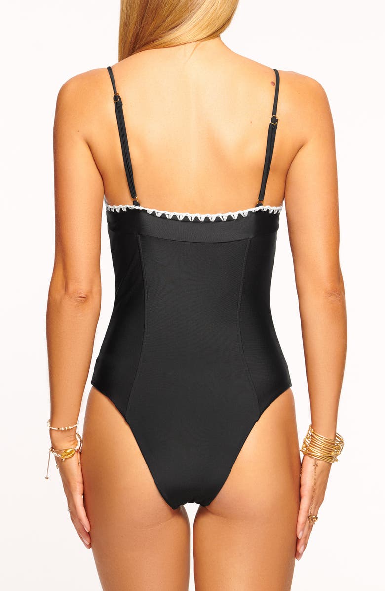 Ramy Brook Addisyn Embroidered Underwire One-Piece Swimsuit, Alternate, color, Black W/ White Crochet