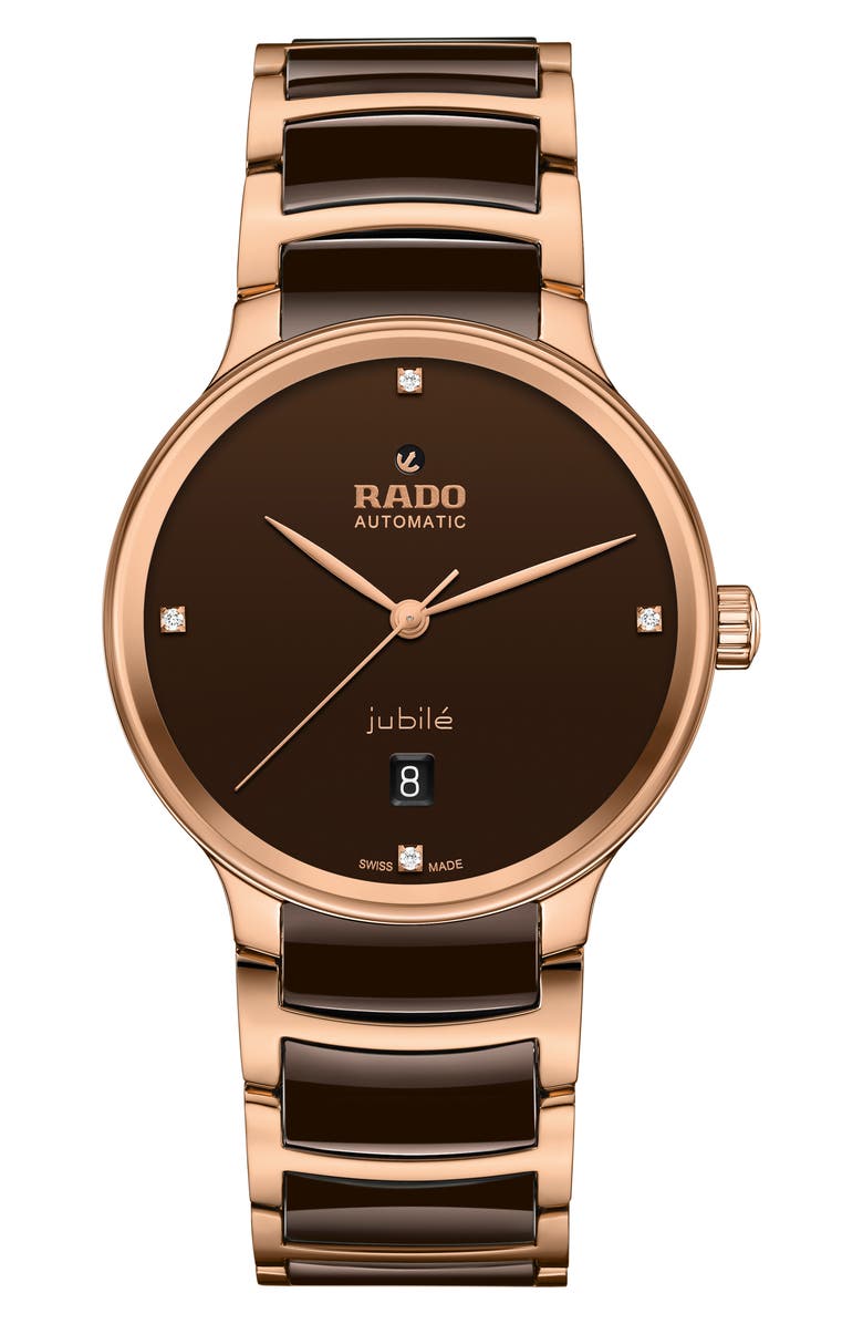 RADO Centrix Diamond Ceramic Bracelet Watch, 30.5m, Main, color, Brown