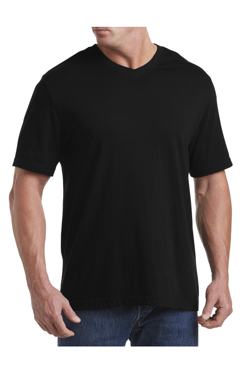 Harbor Bay by DXL Big & Tall Moisture-Wicking Jersey V-Neck T-Shirt, Main, color, Caviar