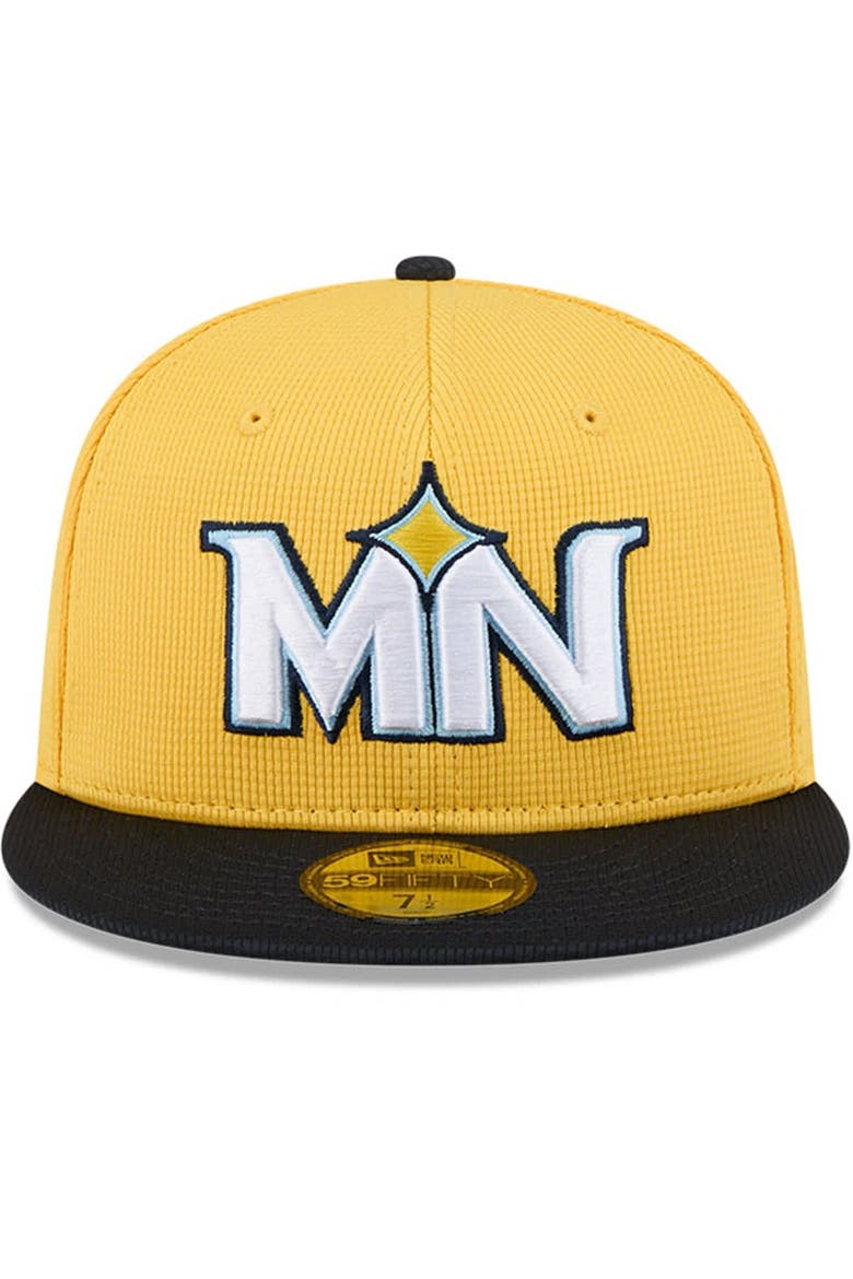 Men's New Era Yellow/Black Minnesota Twins City Connect Batting Practice 59FIFTY Fitted Hat, Alternate, color, Gold