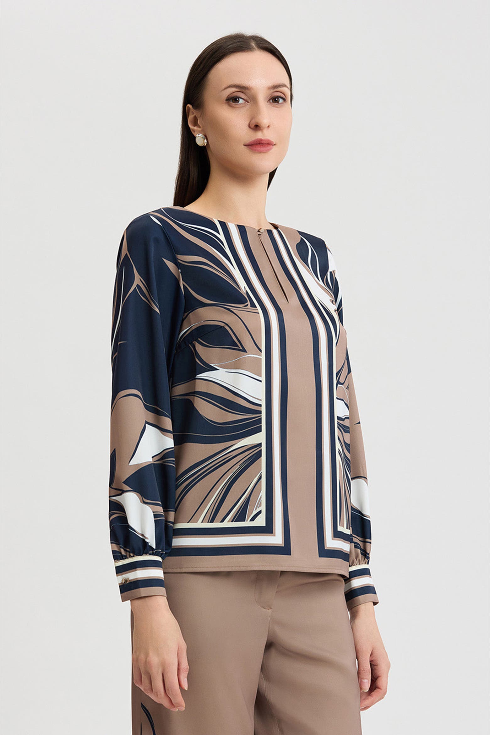 Abstract Calculation Ming Wang Floral Abstract Crepe de Chine Blouse (Women) | Nordstrom
