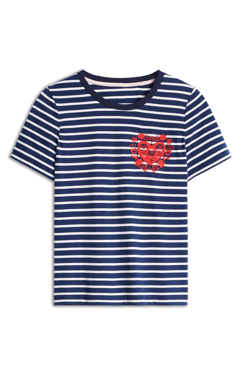 Boden Stripe Heart Embroidered Cotton Graphic T-Shirt, Alternate, color, 