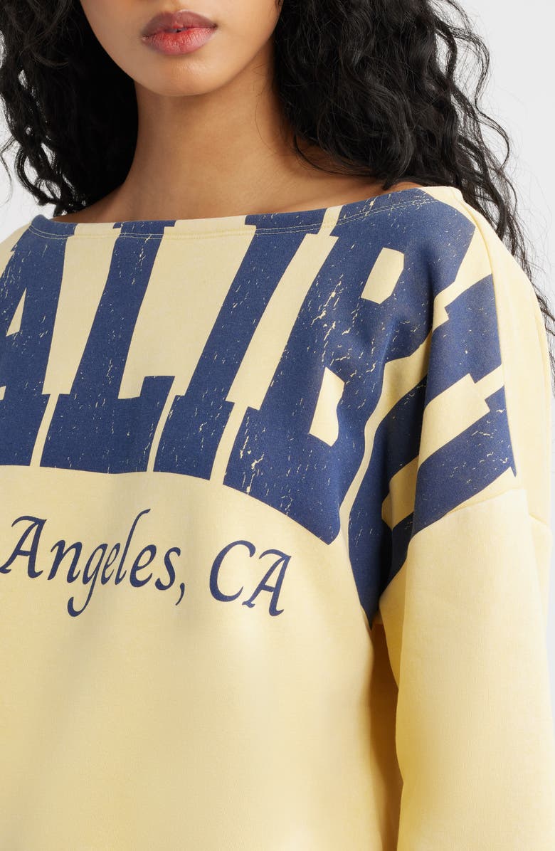 Vinyl Icons Malibu Off the Shoulder Graphic Sweatshirt, Alternate, color, Yellow