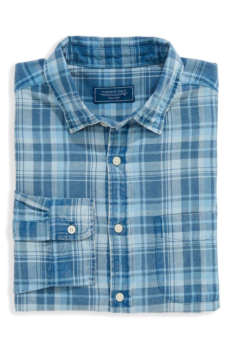 Seafarer Plaid Slub Button-Down Shirt, Alternate, color, MOONSHINE