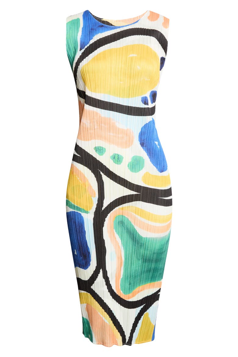 Roll Pleated Sleeveless Midi Dress, Main, color, BLUE MULTI