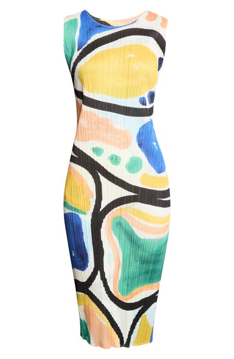 Roll Pleated Sleeveless Midi Dress