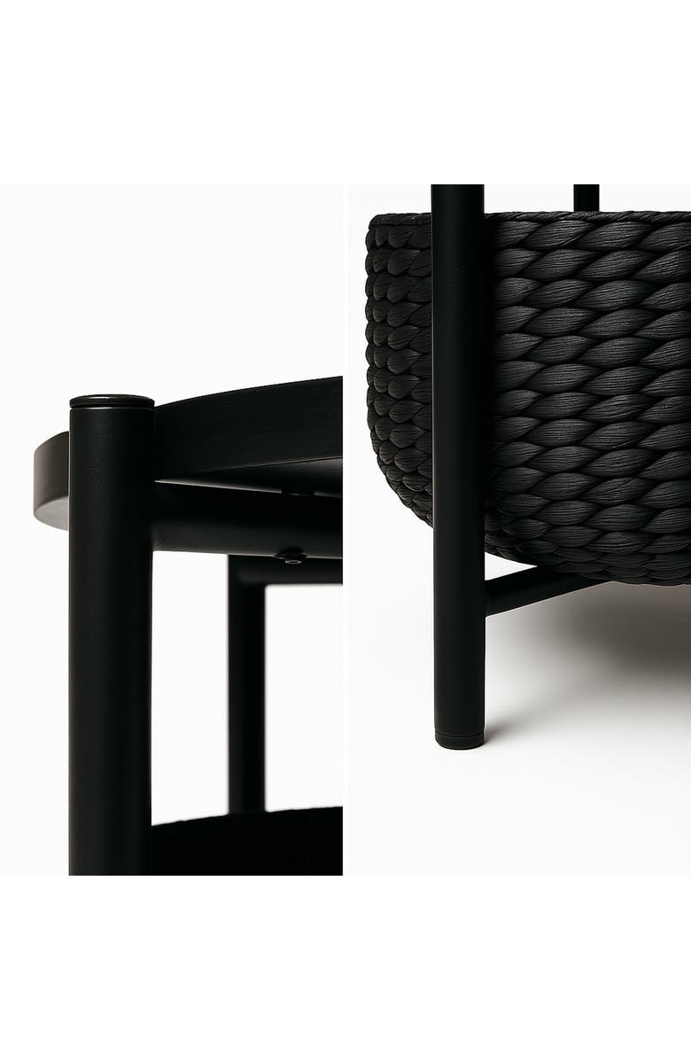 HAPPIMESS Carly 24.21" Modern Coastal Round Acacia Wood/Water Hyacinth Coffee Table with Storage Basket, Alternate, color, Black