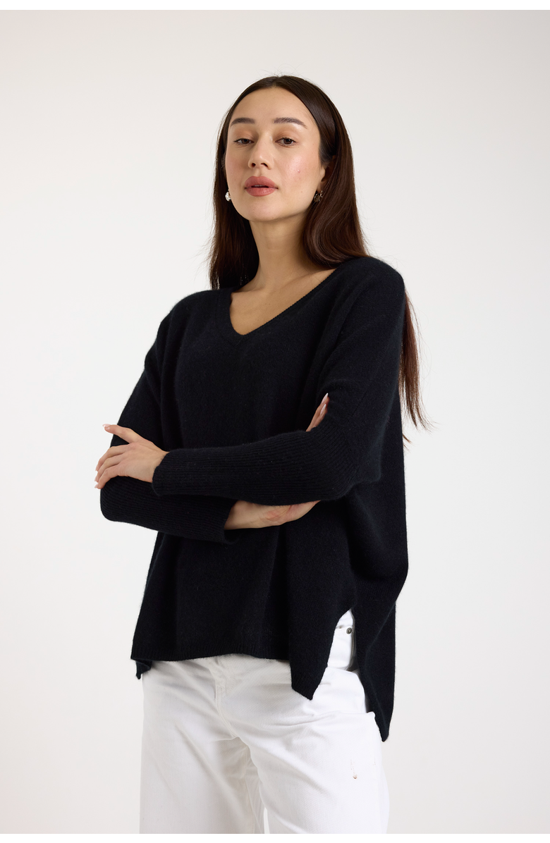 Brodie Pure Cashmere Charlotte V-Neck Cashmere Jumper, Main, color, Black
