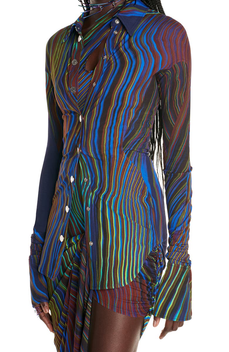 MUGLER Wave Print Jersey Blouse, Alternate, color,