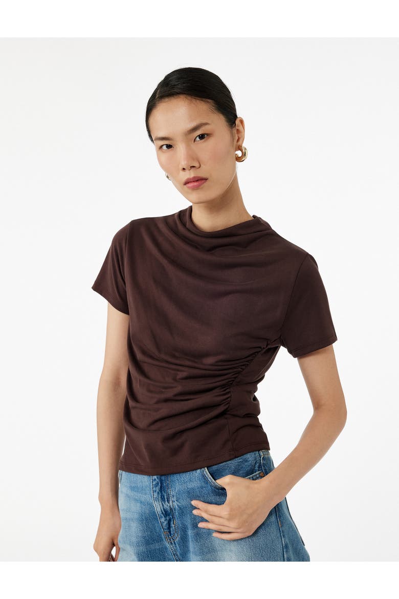 High Neck Blouse, Main, color, BROWN