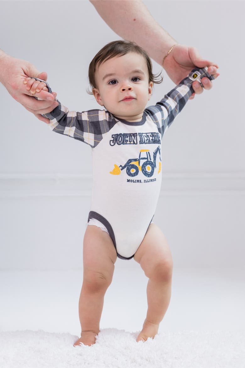 3-Pack Long Sleeve Bodysuits, Alternate, color, Green Yellow Grey