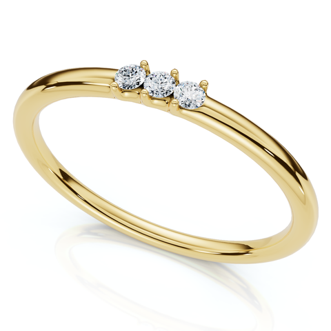 Delicate Diamond 3-Stone Minimalist Anniversary Wedding Ring 14k Gold Lab Grown