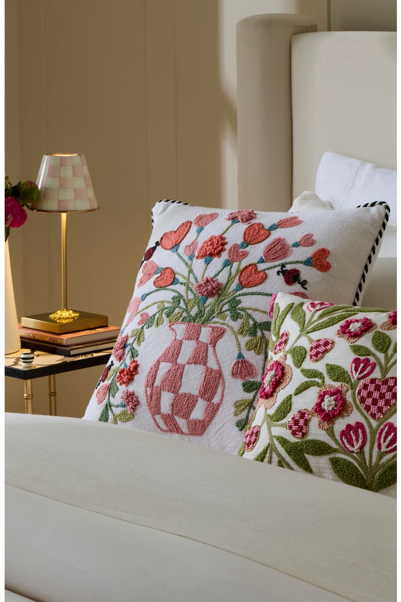 Pink Check Hearts Bouquet Accent Pillow, Alternate, color, PINK