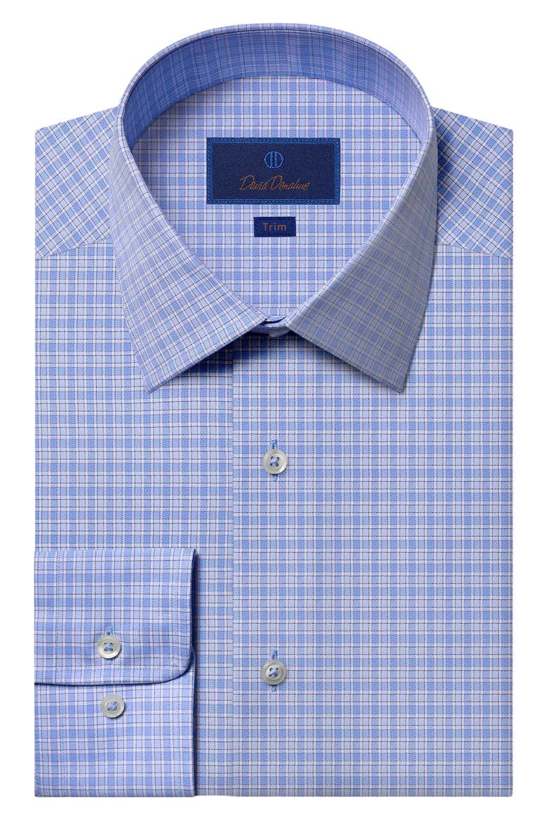 Trim Fit Grid Check Cotton Dress Shirt, Main, color, BLUE