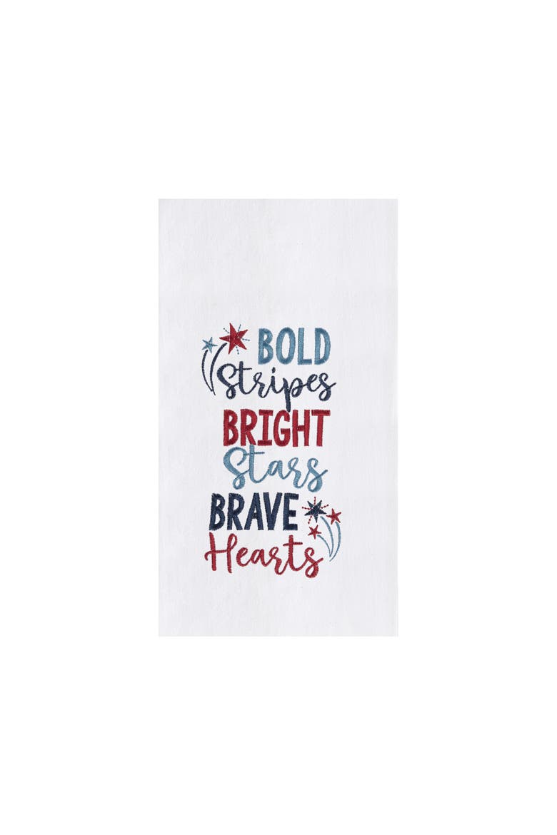 Bold Stripes Bright Stars Brave Hearts 4th of July Kitchen Towel, Main, color, White