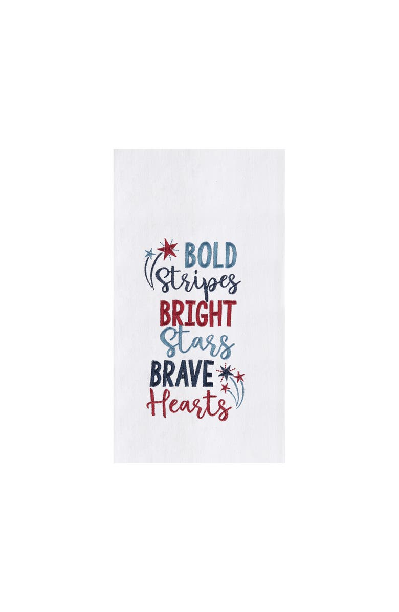 C&F Home Bold Stripes Bright Stars Brave Hearts 4th of July Kitchen Towel, Main, color, White