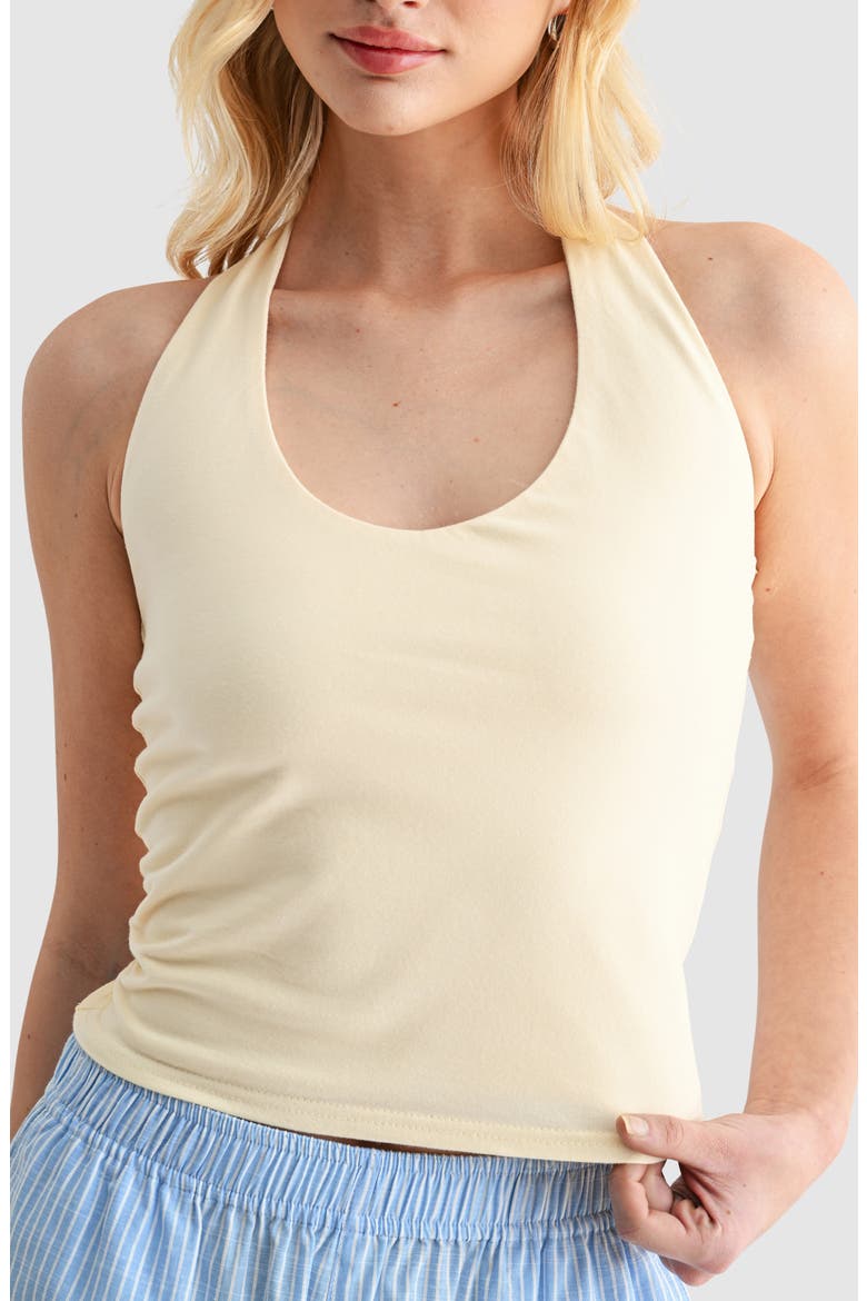 Stretch Cotton Halter Top, Alternate, color, BUTTER