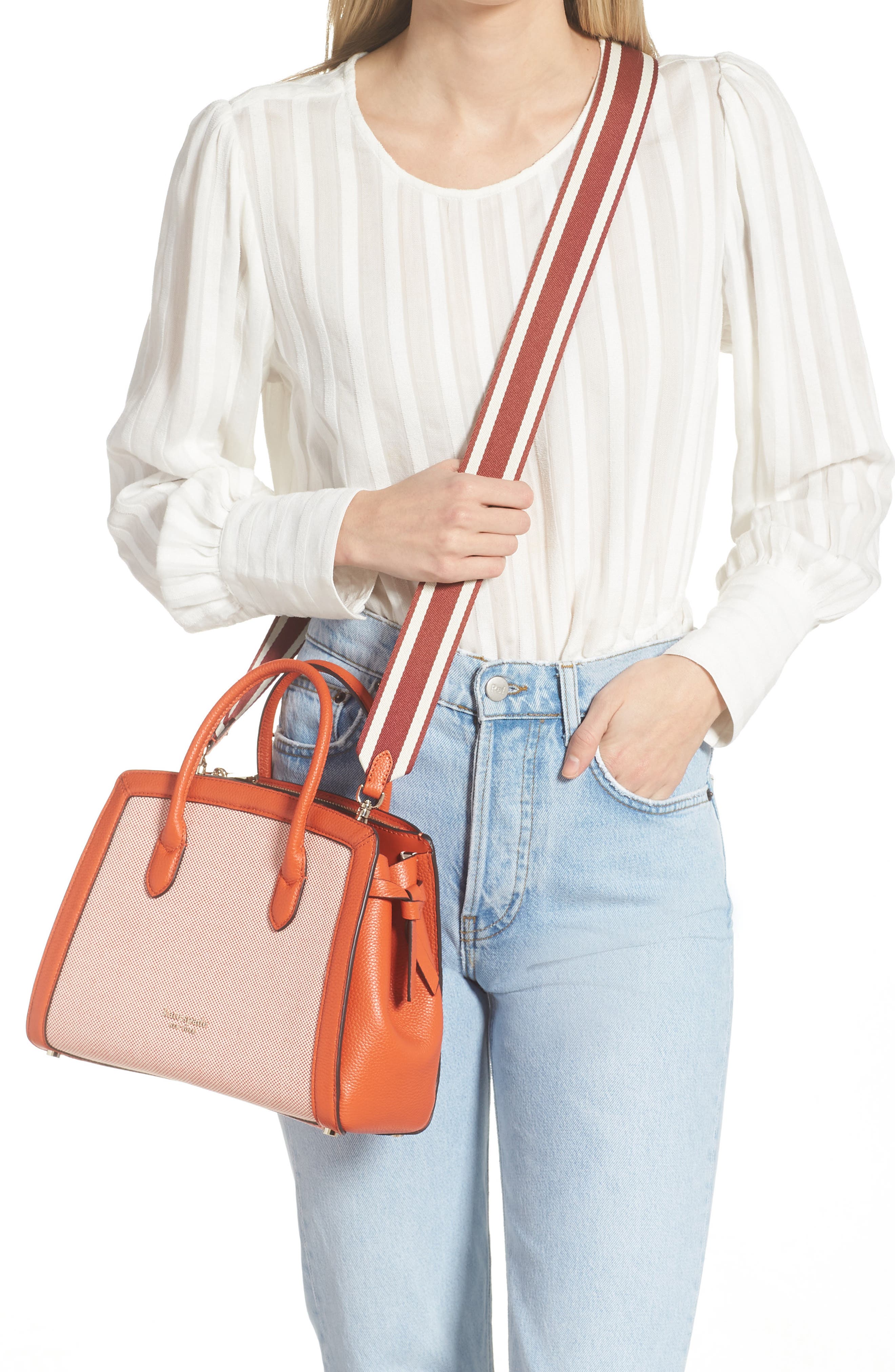 knott medium woven canvas satchel, Alternate, color, DRIED APRICOT