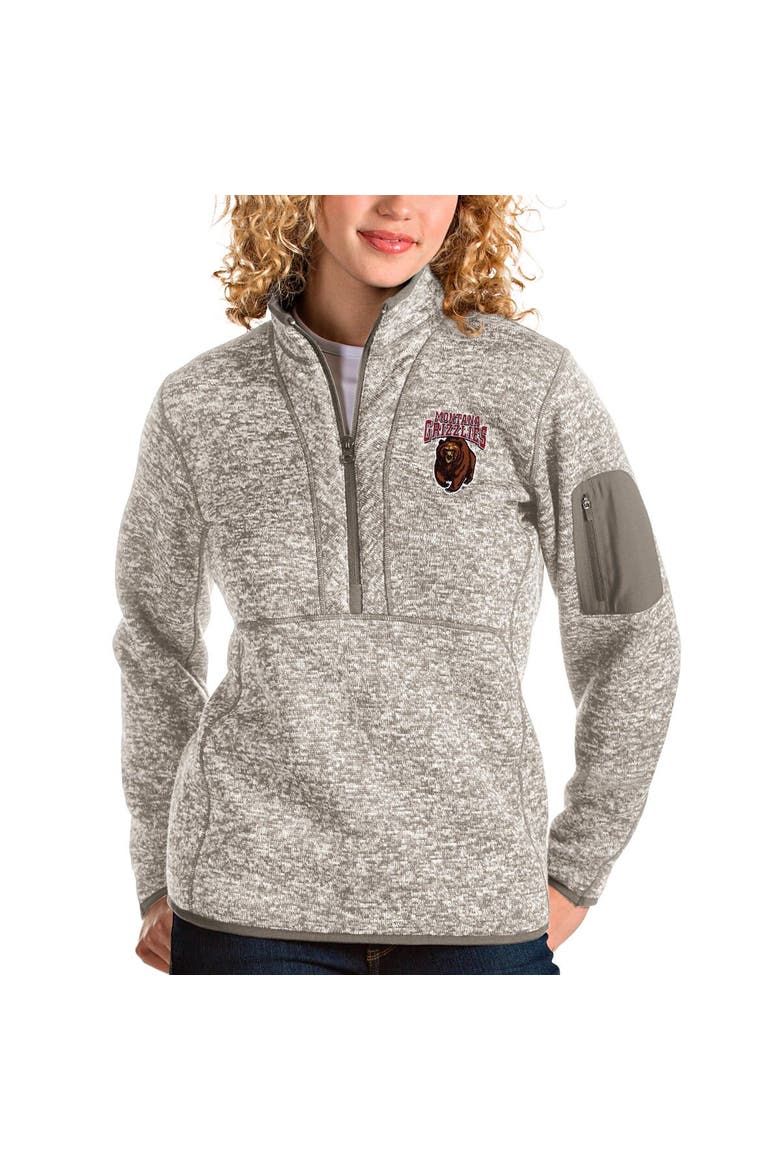 Women's Antigua Oatmeal Montana Grizzlies Fortune Half-Zip Pullover Sweater, Alternate, color, Oatmeal