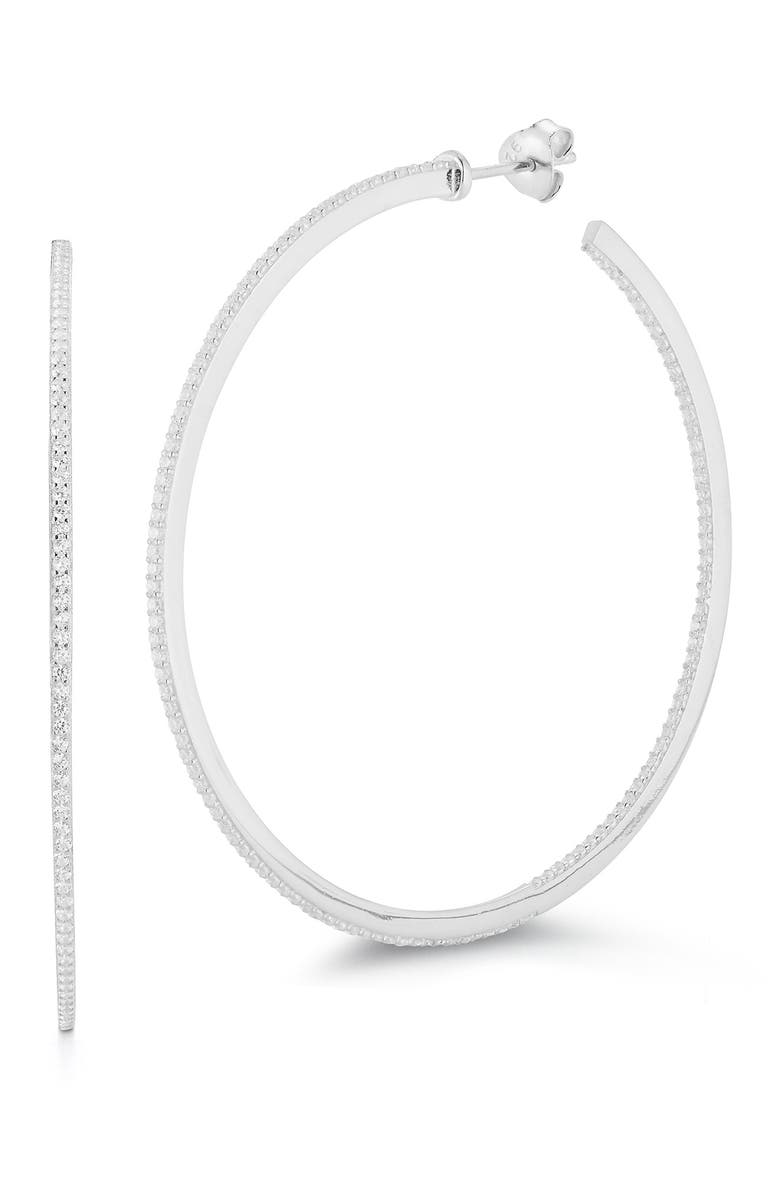 SPHERA MILANO XL CZ Hoop Earrings, Main, color, Silver
