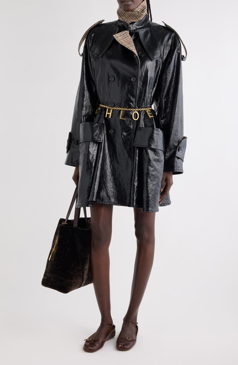 Chloé Linen & Virgin Wool Blend Riding Coat, Alternate, color, Black