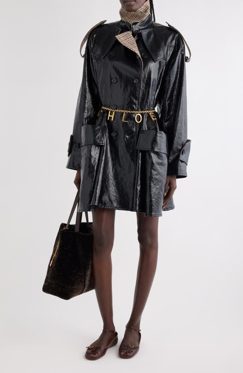 Chloé Coated Linen Belted Riding Trench Coat In Black