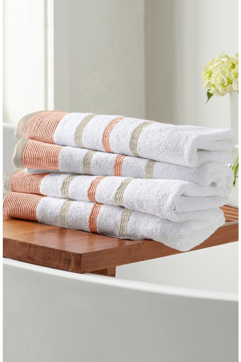 Luxurious Cotton 4-Pack Decorative Hand Towels, Alternate, color, DUSTY ROSE / CAPPUCCINO