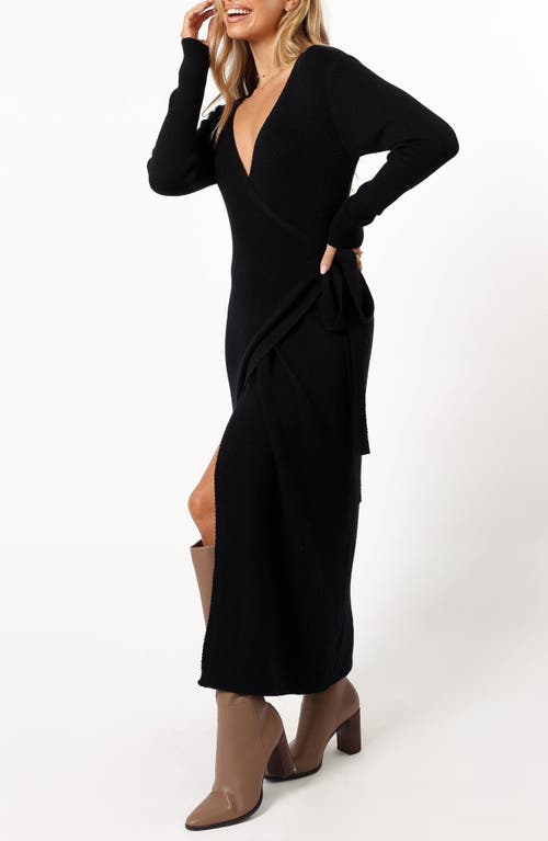 Petal And Pup Petal & Pup Kellan Long Sleeve Wrap Midi Dress In Black
