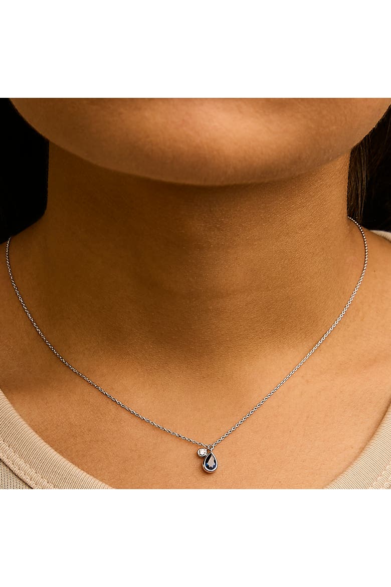 14K White Gold Pear Blue Sapphire and Diamond Charm Pendant Necklace, Alternate, color, White