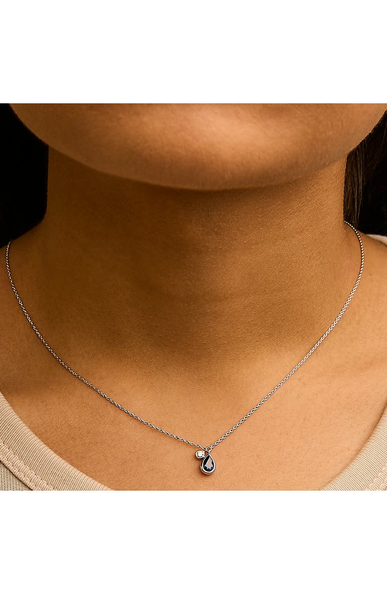 Haus of Brilliance 14K White Gold Pear Blue Sapphire and Diamond Charm Pendant Necklace, Alternate, color, White